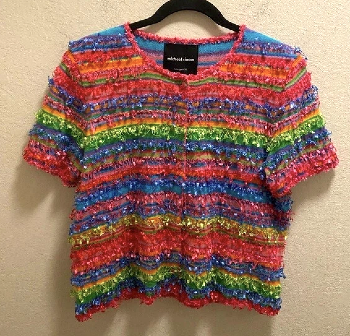 colorful striped cardigan with fuzzy yarn